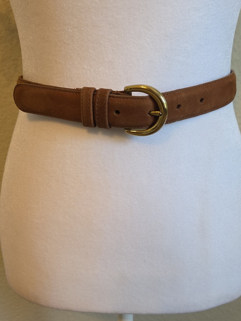 Coach Classic Chestnut Brown Suede Leather Belt with Gold Buckle - Women's